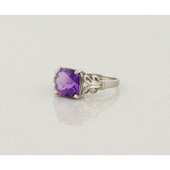 14k White Gold Natural Pau D'Arco Amethyst Ring Size 7 - Picture 5 of 7